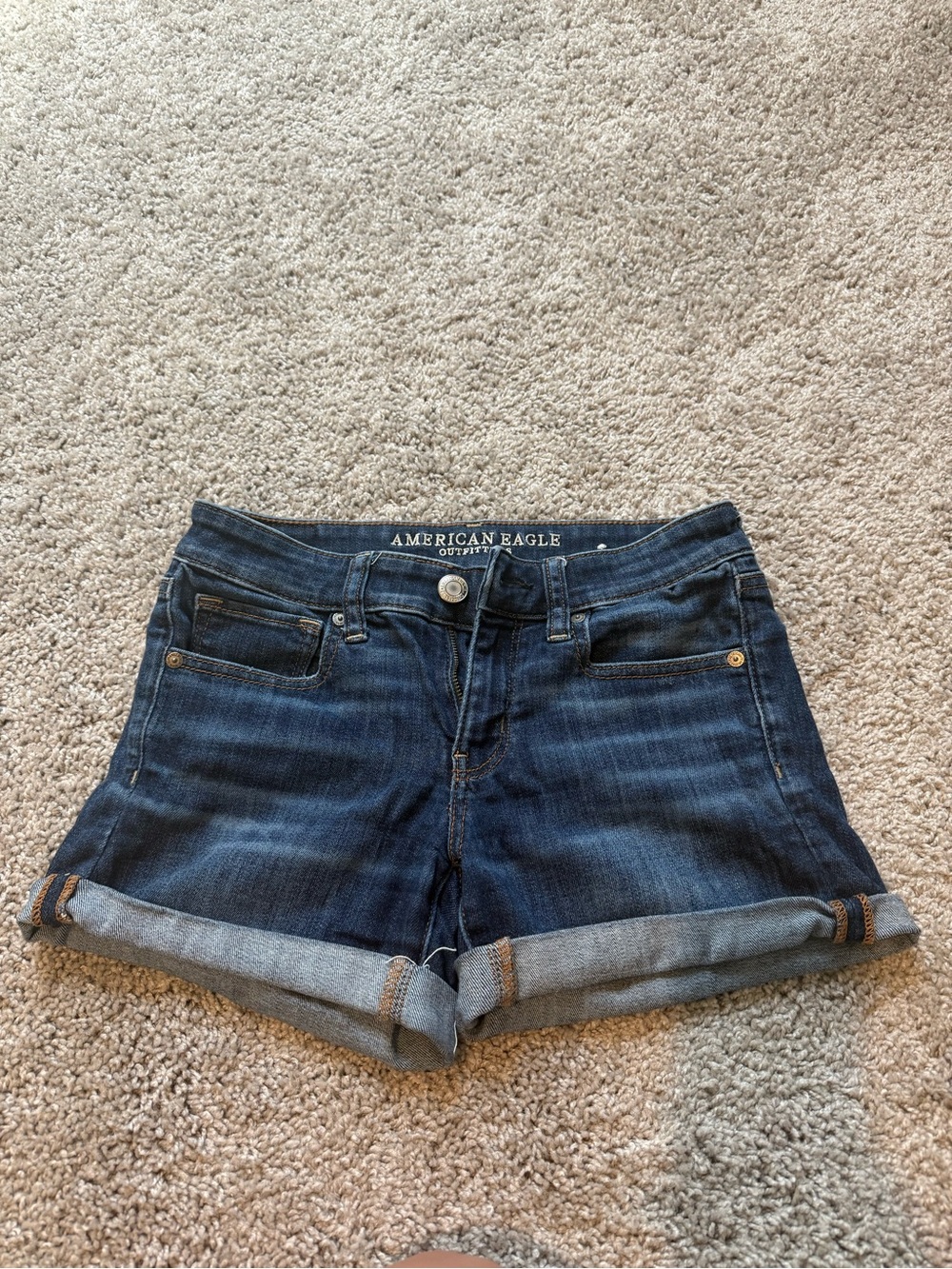 American Eagle Outfitters Dark Blue Rolled Hem Denim Shorts